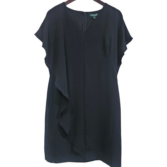 Lauren Ralph Lauren Black Ruffle Overlay Sheath Dress Size 4 - Picture 7 of 7